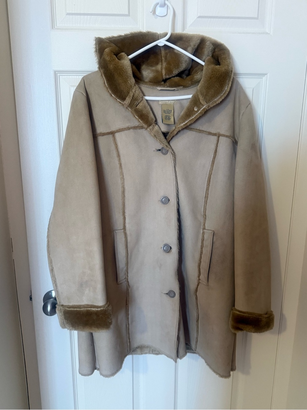 Vintage Cotton Ginny faux suede and faux shearling hooded coat